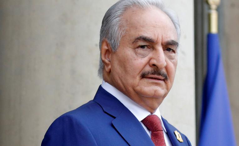 Khalifa Haftar, the military commander who dominates eastern Libya, arrives to attend an international conference on Libya at the Elysee Palace in Paris, France, May 29, 2018.