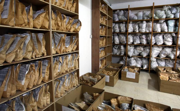 Bags containing confiscated drugs are displayed at the police anti-narcotics unit headquarters in Amman on January 7, 2019.