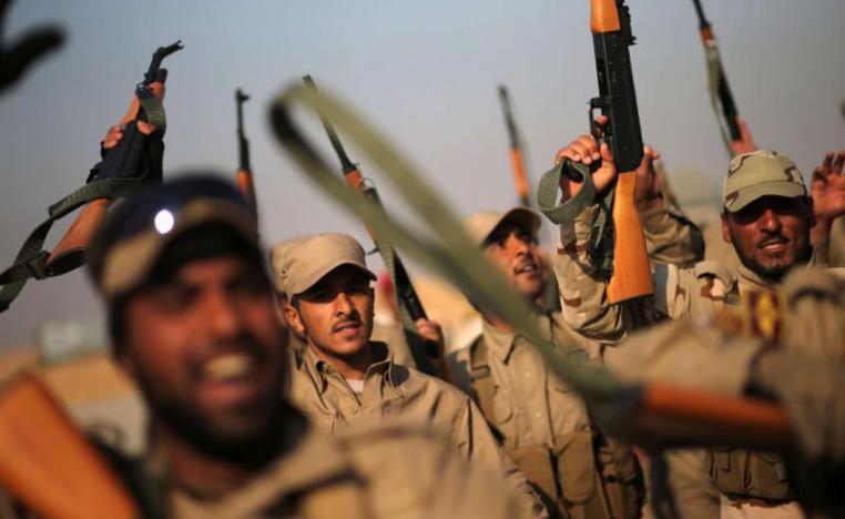 A file photo shows Iraqi paramilitary forces training at a camp in Makhmur, Iraq.