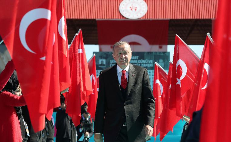 Turkish President Tayyip Erdogan attends a ceremony marking the 104th anniversary of Battle of Canakkale, also known as the Gallipoli Campaign, in Canakkale, Turkey March 18, 2019.
