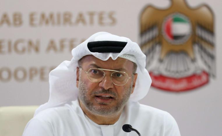 Emirati Minister of State for Foreign Affairs Anwar Gargash speaks at a news conference in Dubaim August 13, 2018. 