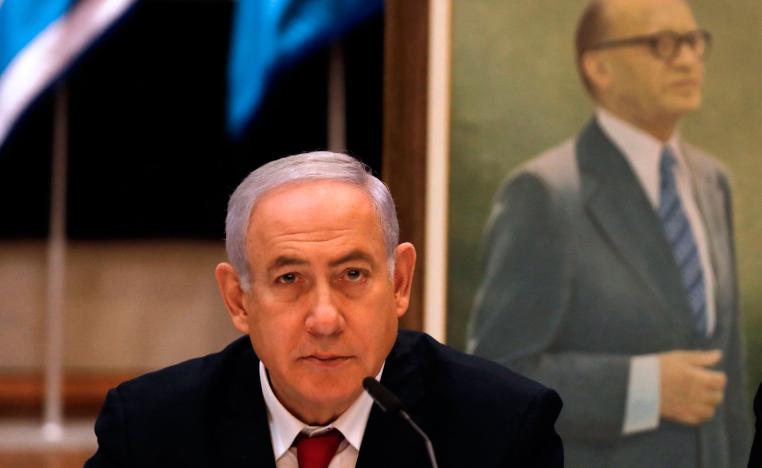 Israeli Prime Minister Benajmin Netanyahu delivers a statement during the Likud party meeting in memory of the late Prime Minister Menachem Begin at the Begin Heritage Center in Jerusalem, on March 11, 2019.