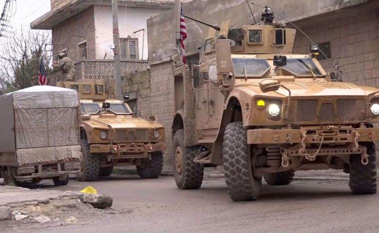 US armoured vehicles are pictured in the northern Syrian town of Manbij.