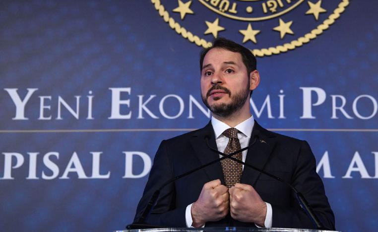Turkish Treasury and Finance Minister Berat Albayrak addresses a press conference to announce his new economic policy and reforms in Istanbul on April 10, 2019. 