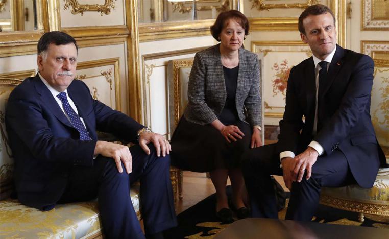 Macron in a meeting with Libyan PM Fayez al-Serraj in Paris