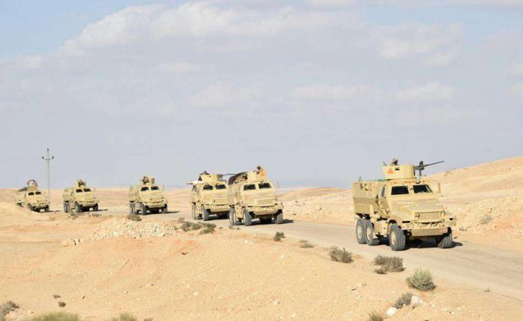 Egyptian Army and police special forces vehicles are seen in the troubled northern part of the Sinai peninsula