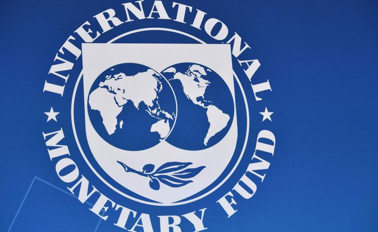 The seal of the International Monetary Fund at IMF Headquarters in Washington, DC