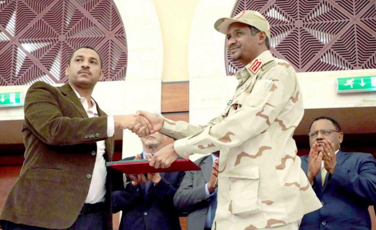 Opposition alliance coalition’s leader Ahmad al-Rabiah and Deputy Head of Sudanese Transitional Military Council Mohamed Hamdan Dagalo
