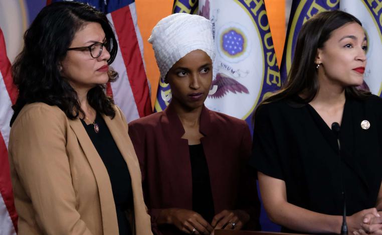 US Reps. Rashida Tlaib (L) Ilhan Omar (C) and Alexandria Ocasio-Cortez (R) attend a news conference at the US Capitol