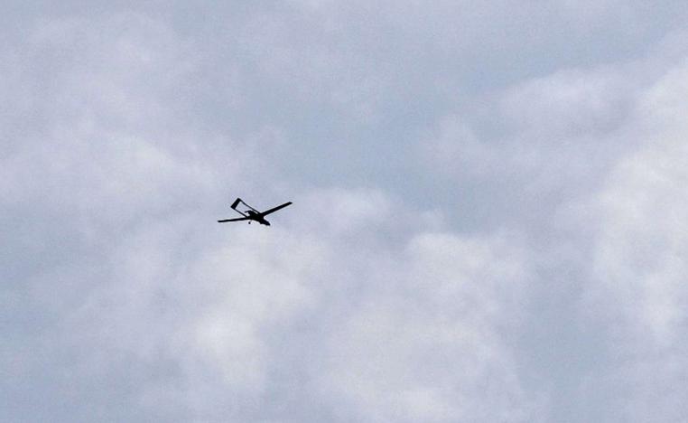 A Turkish-made drone flying over the sky in the northern Syrian region of Afrin