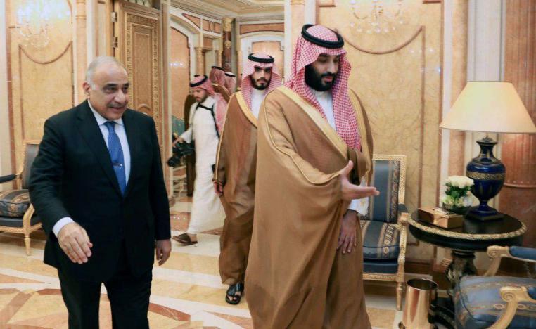 Iraqi Prime Minister Adel Abdel Mahdi is welcomed by Saudi Crown Prince Mohammed bin Salman in Jeddah