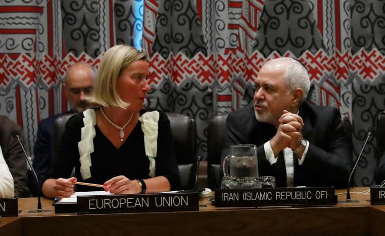 Federica Mogherini, High Representative for Foreign Affairs and Security Policy and Vice-President of the European Commission, speaks with Iran's Foreign Minister Javad Zarif