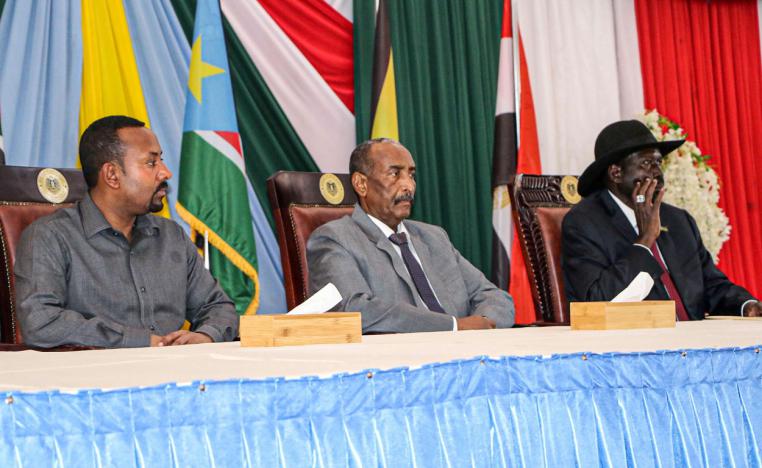 (From L) Ethiopian Prime Minister Abiy Ahmed, President of Sudanese Transitional Council General Abdel Fattah al-Burhan and President of South Sudan Salva Kiir