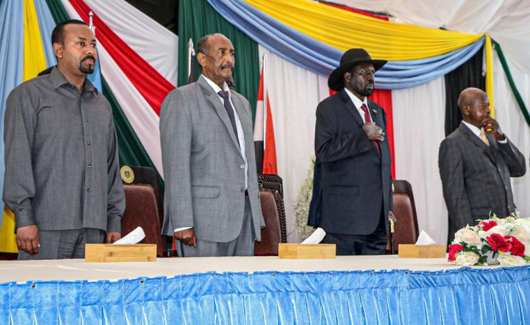 East African heads of state attend a meeting to endorse the peace talks between Sudan's government and rebel leaders in Juba