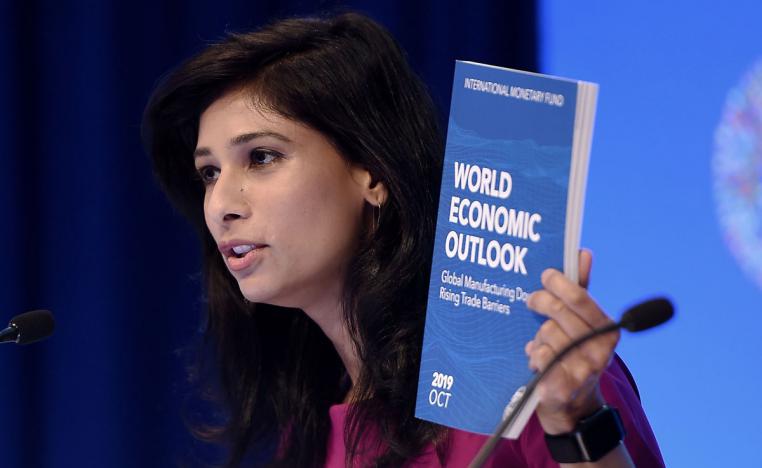 Gita Gopinath, IMF Chief Economist and Director of the Research Department, speaks at a briefing during the IMF and World Bank Fall Meetings on October 15, 2019 in Washington, DC