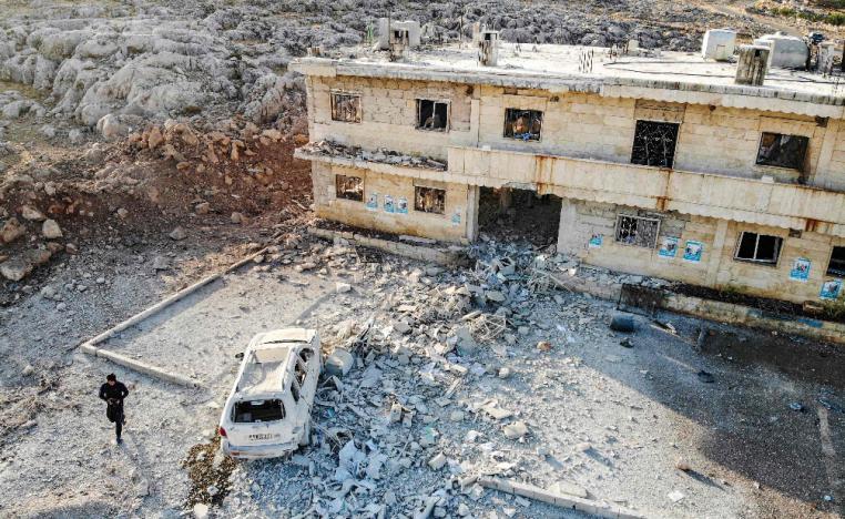 An aerial view of a hospital that was reportedly hit by an air strike in the Syrian village of Shinan