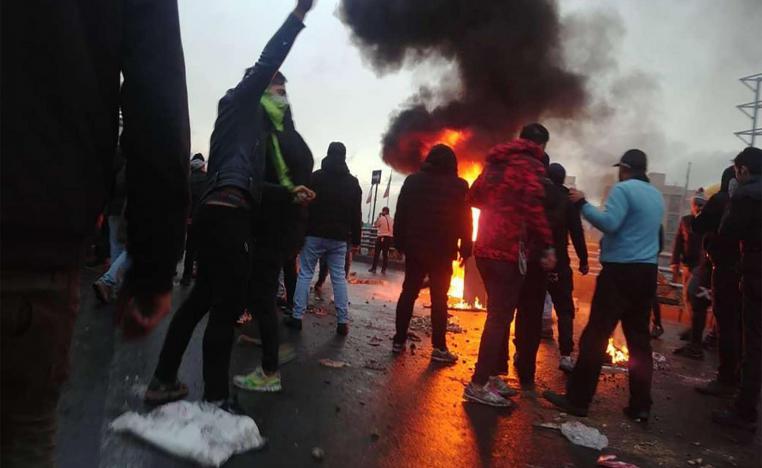 In Tehran protesters were seen blocking a road while elsewhere in the capital demonstrators gathered around a burning vehicle.
