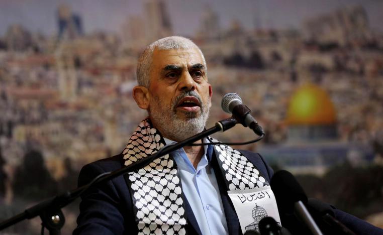 القيادي في حماس يحيى السنوار في مؤتر صحفي عن الانتخابات