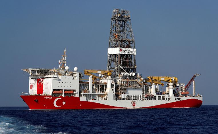 Turkish drilling vessel Yavuz is pictured in the eastern Mediterranean Sea off Cyprus