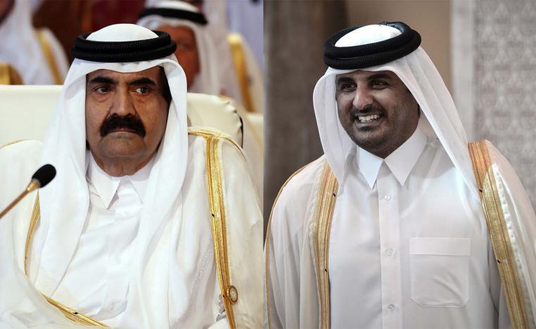 Qatari Emir's father Sheikh Hamad bin Khalifa al-Thani (R) and Sheikh Tamim