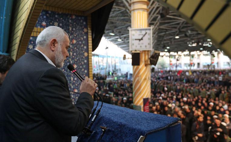 رئيس حركة حماس اسماعيل هنية يتحدث إلى تجمع في غزة