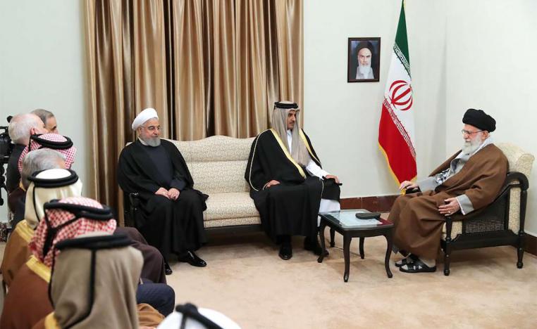 Supreme Leader of Iran Sayyid Ali Hosseini Khamenei (R) meets with Emir of Qatar Tamim bin Hamad Al Thani in Tehran