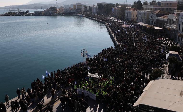 Locals take part in protest against overcrowded migrants camps on the island of Lesbos