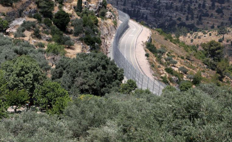 A view shows a section of the Israeli apartheid barrier near the Palestinian town of Bethlehem in the occupied West Bank
