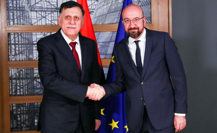 Libya's Fayez al-Sarraj meets European Council President Charles Michel in Brussels