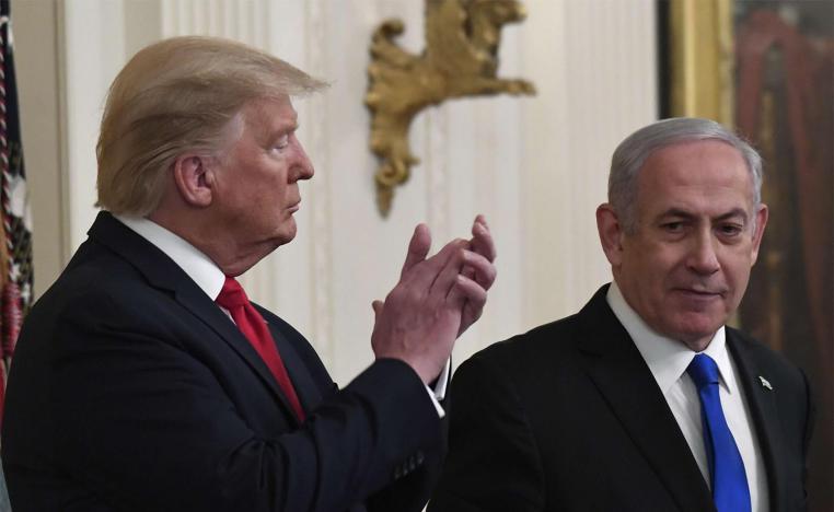 US President Donald Trump listens to Israeli Prime Minister Benjamin Netanyahu