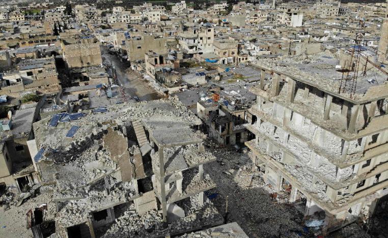 an aerial view of the town of Sarmin, about 8 kilometres southeast of the city of Idlib