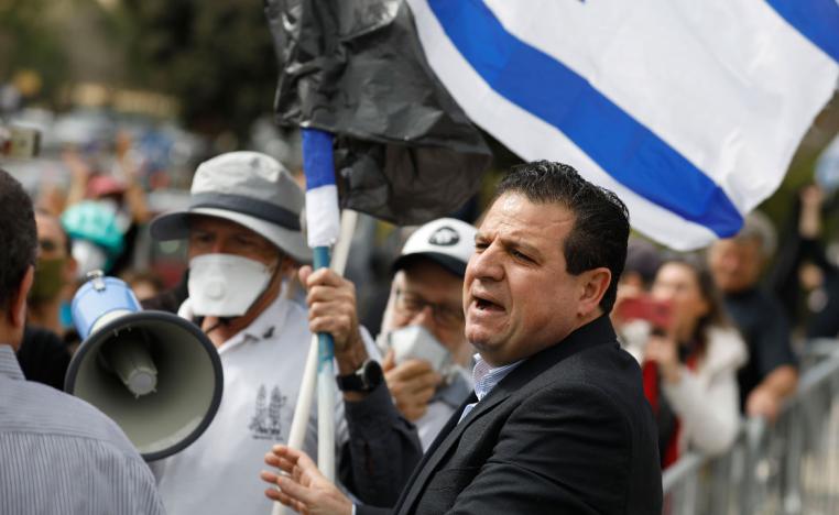 Arab-Israeli Ayman Odeh attends a protest outside the Knesset (parliament) in Jerusalem on March 23, 2020