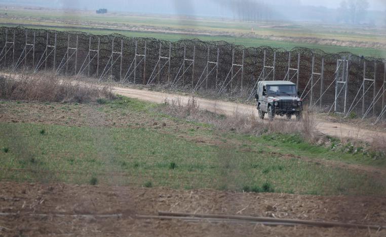 A jeep is seen near Greece's border crossing with Turkey in Kastanies