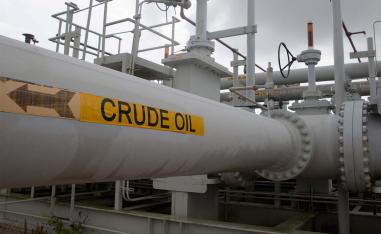 A maze of crude oil pipes and valves pictured during a tour by the Department of Energy at the Strategic Petroleum Reserve in Freeport, Texas