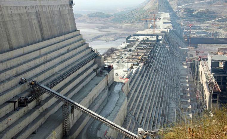 The construction site of the Grand Ethiopian Renaissance Dam in the northwest of Ethiopia