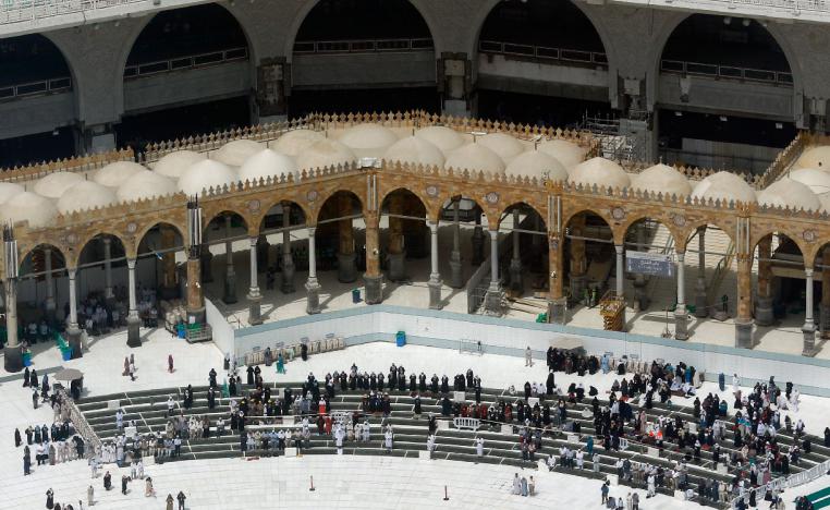 A relatively few number of Muslims pray at the Grand Mosque in Mecca, Saudi Arabia