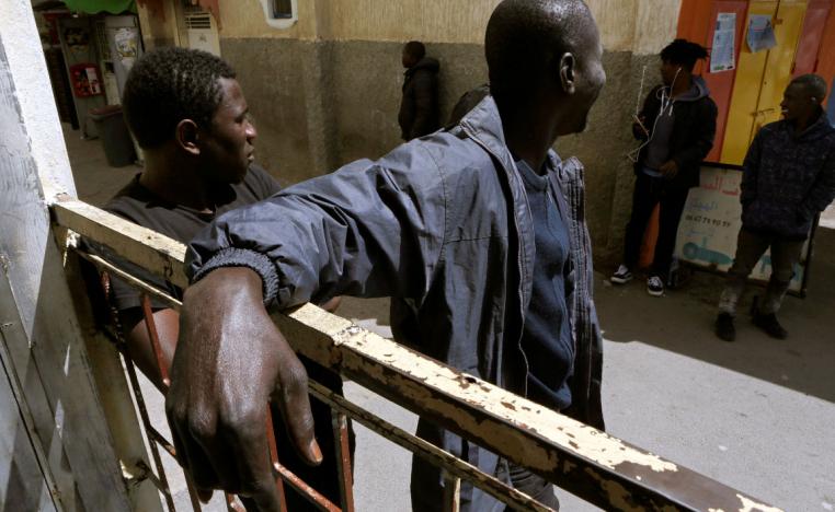 African migrants pictured during a lockdown to contain the spread of the coronavirus disease, on the outskirts of Rabat