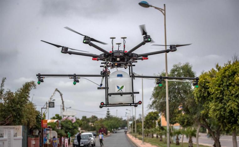 Flying drone in Rabat
