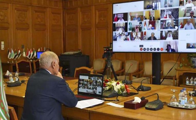Arab League Chief Ahmed Abul Gheit chairing an urgent virtual foreign ministers meeting on Libya