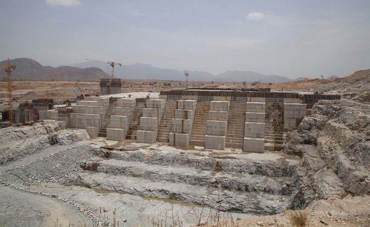 General view of the construction works at the Grand Ethiopian Renaissance Dam near Guba in Ethiopia