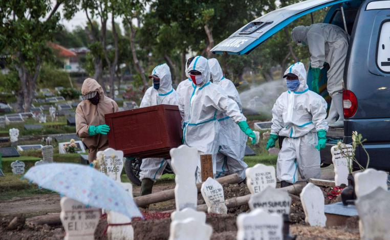 دفن أحد ضحايا كورونا في اندونيسيا