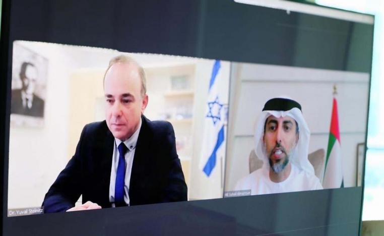 Suhail bin Mohammed Al Mazrouei, UAE Minister of Energy and Infrastructure with Yuval Steinitz, Israeli Minister of Energy