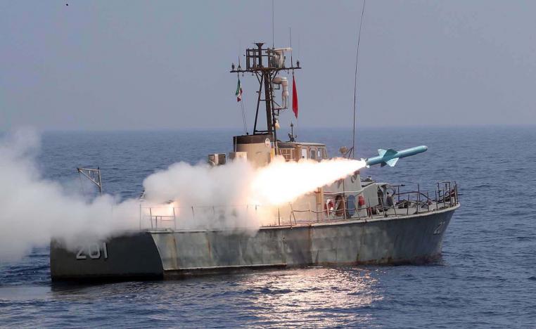 Iranian Nasr missile being fired from a navy warship during the second day of a military exercise in the Gulf last week
