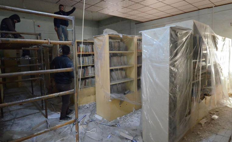 جزء مدمر من مكتبة جامعة الموصل