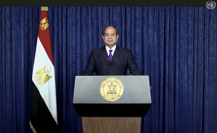 Abdel Fattah al-Sisi speaking in a pre-recorded message which was played during the 75th session of the United Nations General Assembly
