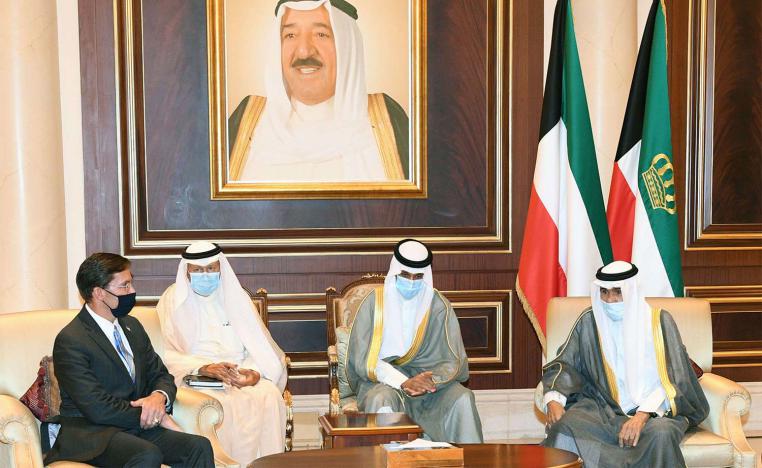 US Defence Secretary Mark Esper (L) meeting with the new emir Sheikh Nawaf al-Ahmad Al-Sabah (R)