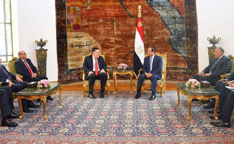 لقاء جمع السيسي برئيس حكومة الوفاق فايز السراج بالقاهرة عام 2016