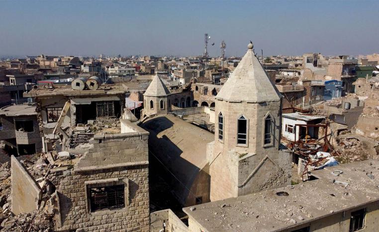 A view of the old city of Mosul and buildings destroyed during past fighting with Islamic State militants