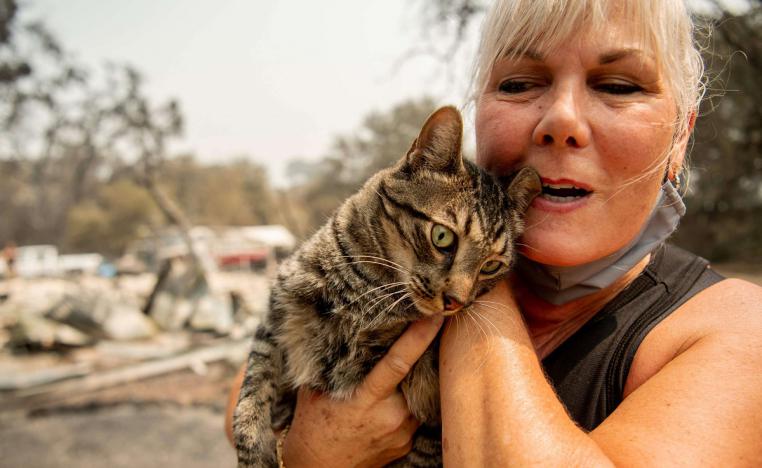 سيدة أميركية تحمل قطتها