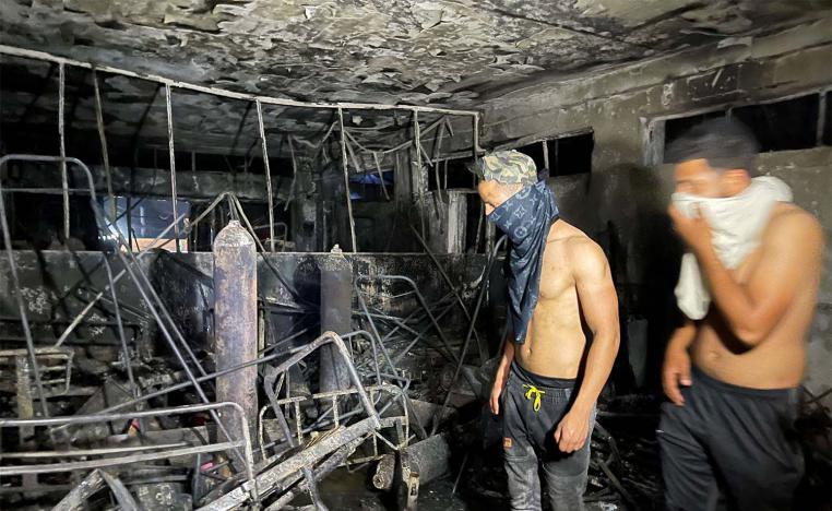 Initial reports suggest the fire was caused when an oxygen cylinder exploded in the ward of Ibn al-Khatib hospital